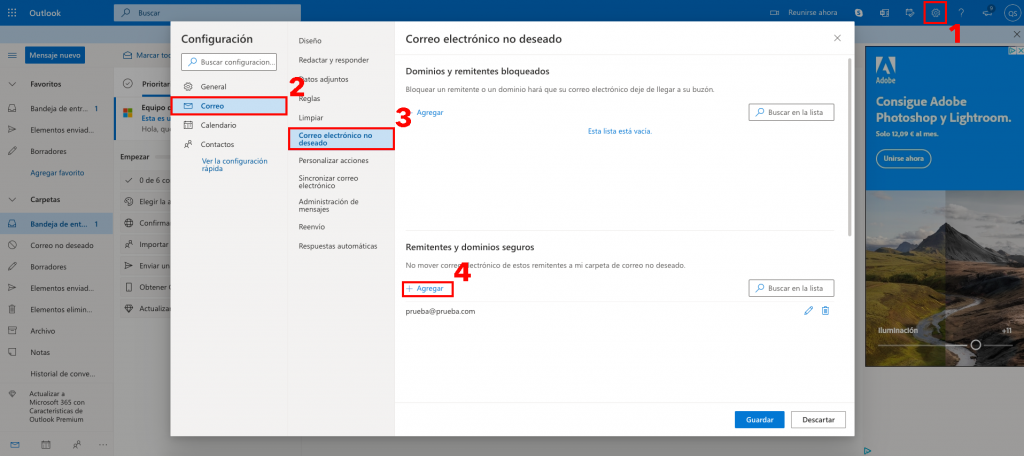 Tutorial: Cómo añadir emails a la lista blanca | Tíndalos